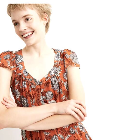 NWT Madewell Sheer-Sleeve Button Front Midi Dress Gathered Blooms  Size 0 - Picture 4 of 8